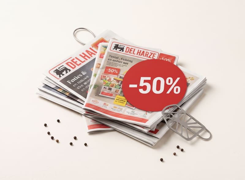 Stapel folders met -50% actie